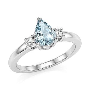 Premium Mangoro Aquamarine and Luxuriant Lab Grown Diamond G-H SI 1.10 ctw The Regal Pear Ring in Rhodium Over Sterling Silver (Size 9.0)