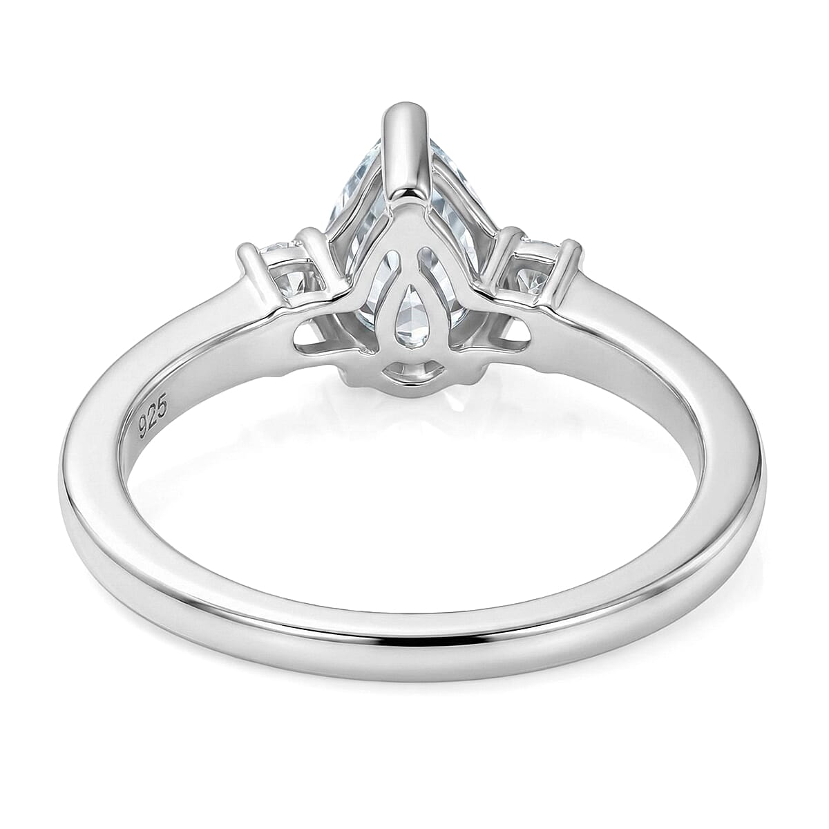Premium Mangoro Aquamarine and Luxuriant Lab Grown Diamond G-H SI 1.10 ctw The Regal Pear Ring in Rhodium Over Sterling Silver (Size 9.0) image number 4