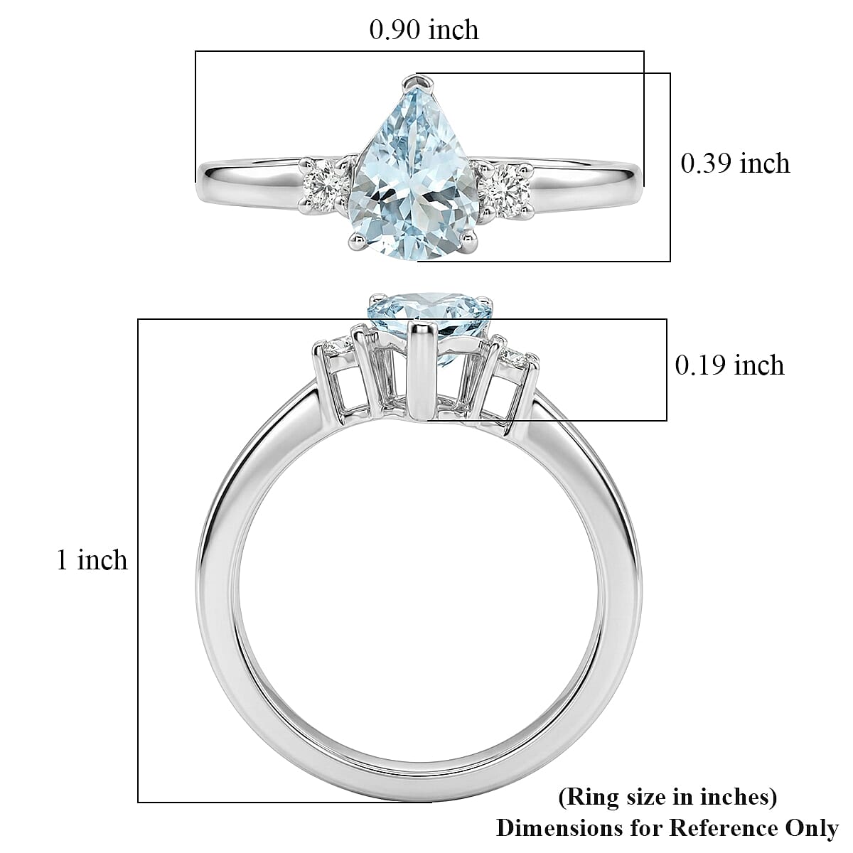 Premium Mangoro Aquamarine and Luxuriant Lab Grown Diamond G-H SI 1.10 ctw The Regal Pear Ring in Rhodium Over Sterling Silver (Size 9.0)