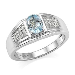D'Joy Premium Mangoro Santo Aquamarine and Moissanite 1.25 ctw Ring in Rhodium Over Sterling Silver (Size 11.0)