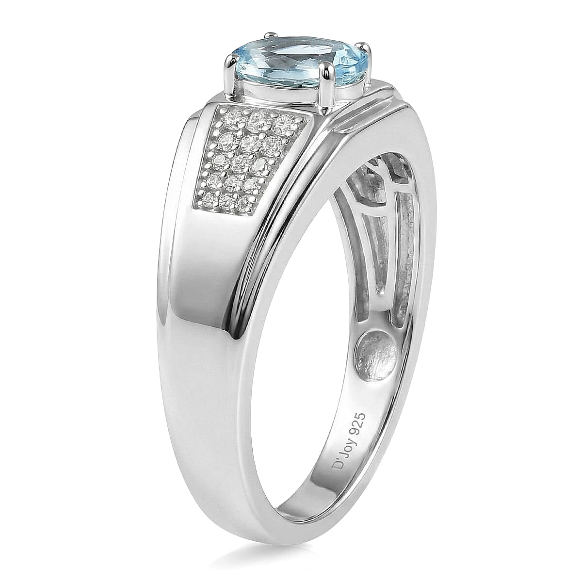D'Joy Premium Mangoro Santo Aquamarine and Moissanite 1.25 ctw Ring in Rhodium Over Sterling Silver (Size 11.0) image number 3