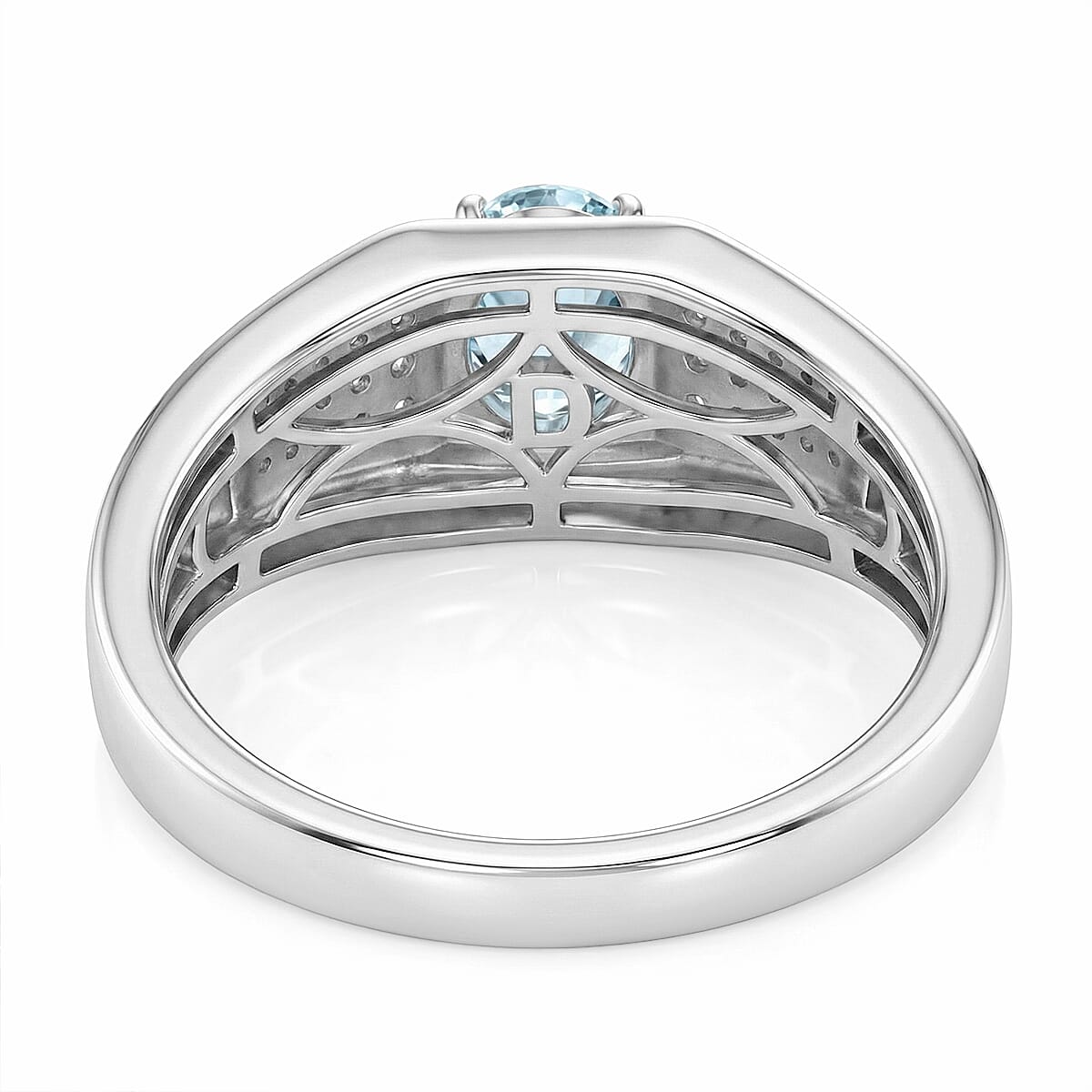 D'Joy Premium Mangoro Santo Aquamarine and Moissanite 1.25 ctw Ring in Rhodium Over Sterling Silver (Size 11.0) image number 4