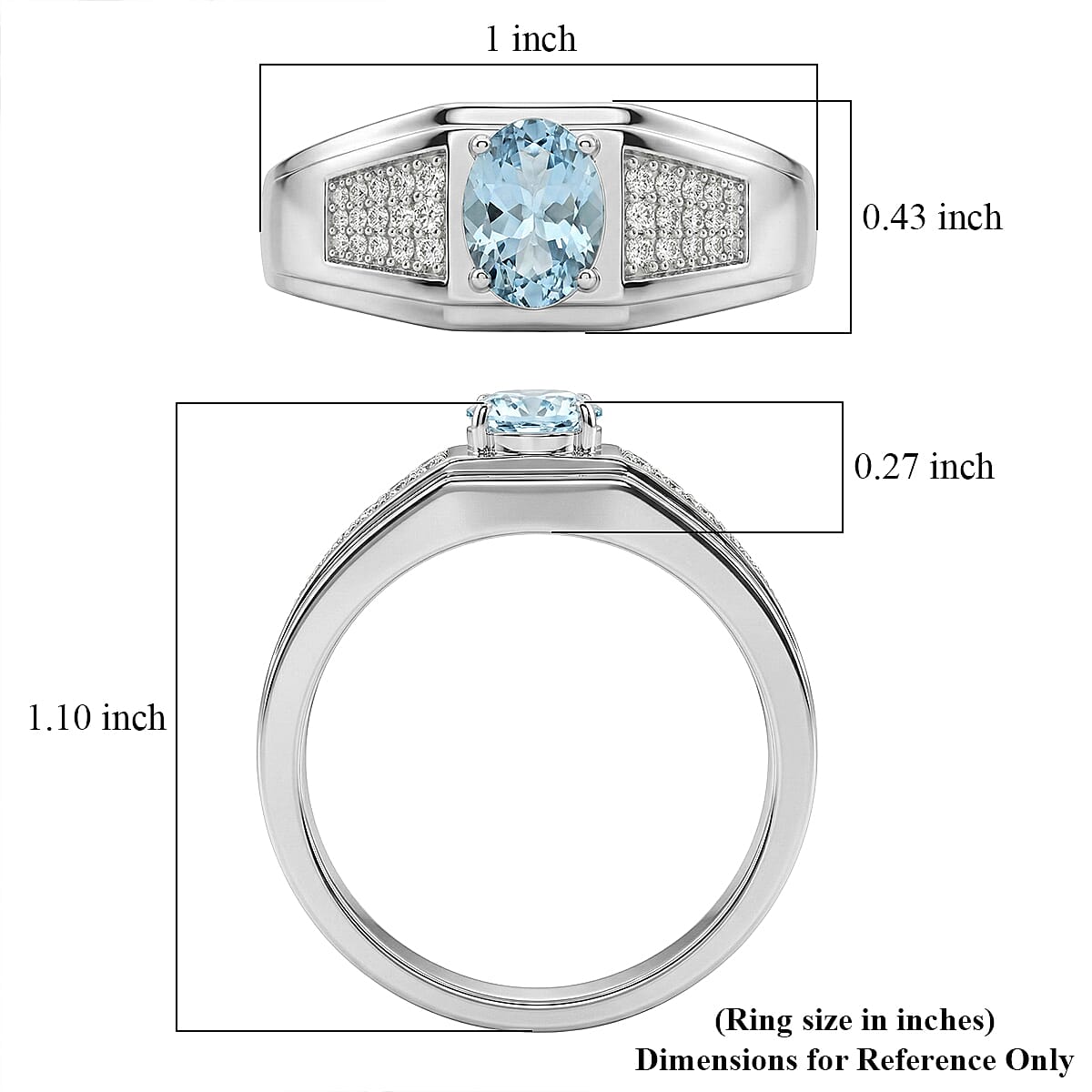 D'Joy Premium Mangoro Santo Aquamarine and Moissanite 1.25 ctw Ring in Rhodium Over Sterling Silver (Size 11.0) image number 5