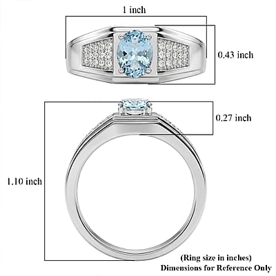 D'Joy Premium Mangoro Aquamarine and Moissanite 1.35 ctw Men's Ring in Rhodium Over Sterling Silver (Size 14.0)