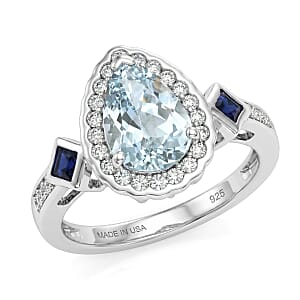 D'Joy Premium Mangoro Aquamarine and Multi Gemstone 2.00 ctw The Regal Drop Ring in Rhodium Over Sterling Silver (Size 10.0) (Del. In 8-10 Days)