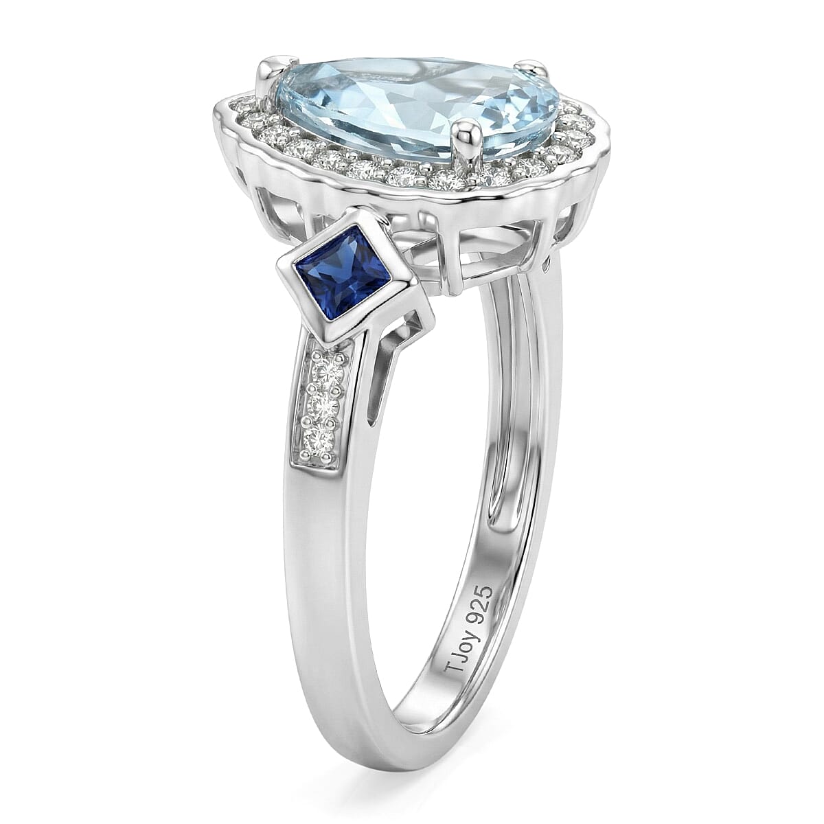 D'Joy Premium Mangoro Aquamarine and Multi Gemstone 2.00 ctw The Regal Drop Ring in Rhodium Over Sterling Silver (Size 10.0) (Del. In 8-10 Days) image number 3