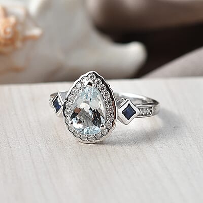 D'Joy Premium Mangoro Aquamarine and Multi Gemstone 2.00 ctw The Regal Drop Ring in Rhodium Over Sterling Silver (Size 6.0)