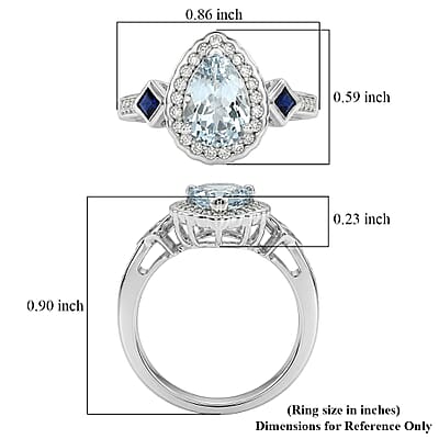 D'Joy Premium Mangoro Aquamarine and Multi Gemstone 2.00 ctw The Regal Drop Ring in Rhodium Over Sterling Silver (Size 6.0)