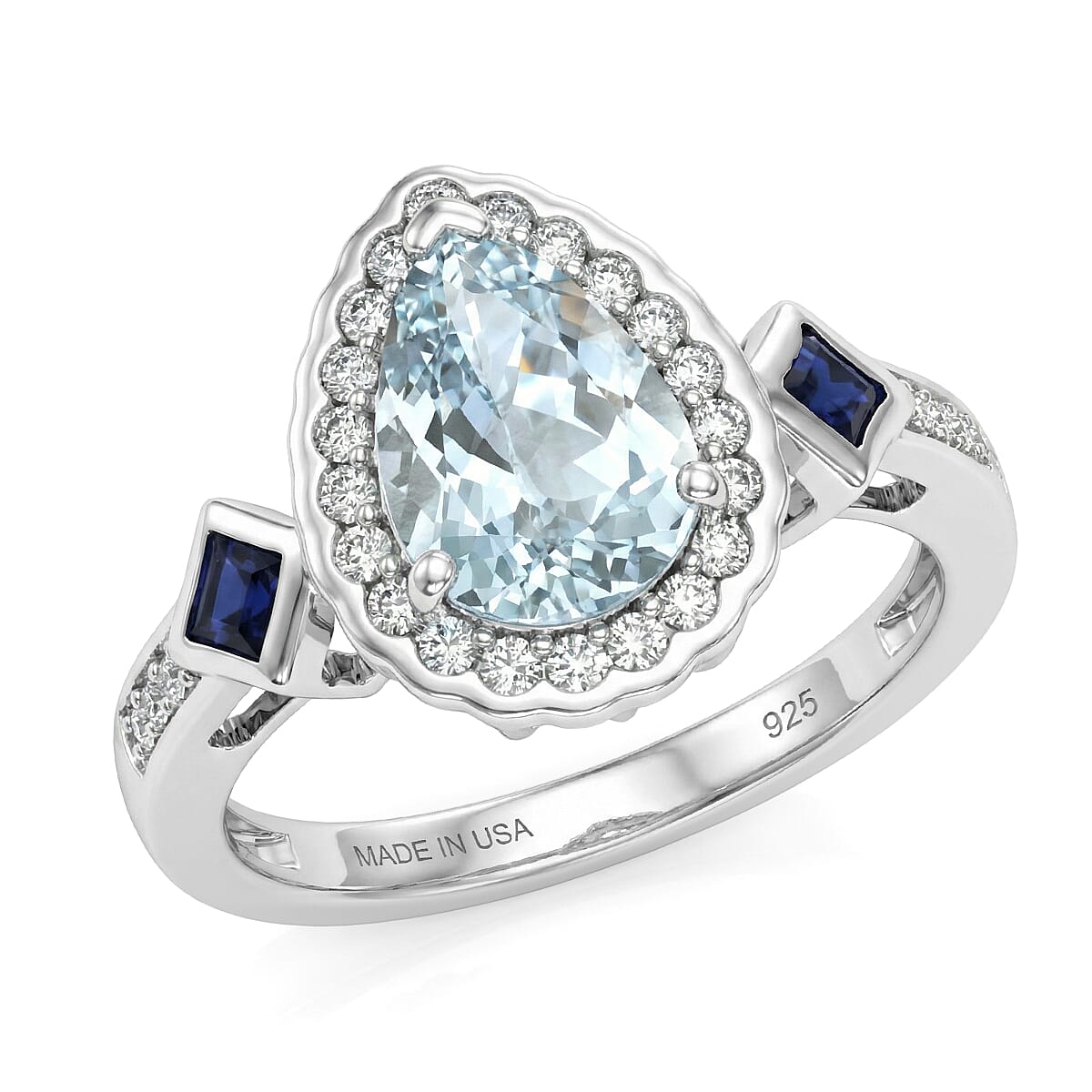 D'Joy Premium Mangoro Santo Aquamarine, Multi Gemstone Ring in Rhodium Over Sterling Silver (Size 10.0) 2.00 ctw