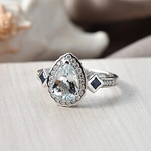 D'Joy Premium Mangoro Santo Aquamarine and Multi Gemstone 2.00 ctw Ring in Rhodium Over Sterling Silver (Size 7.0)