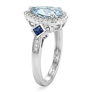 D'Joy Premium Mangoro Santo Aquamarine and Multi Gemstone 2.00 ctw Ring in Rhodium Over Sterling Silver (Size 7.0)
