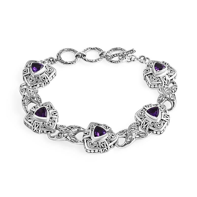 D'Joy African Amethyst 3.25 ctw Bracelet in Sterling Silver (6.50-8.0In)