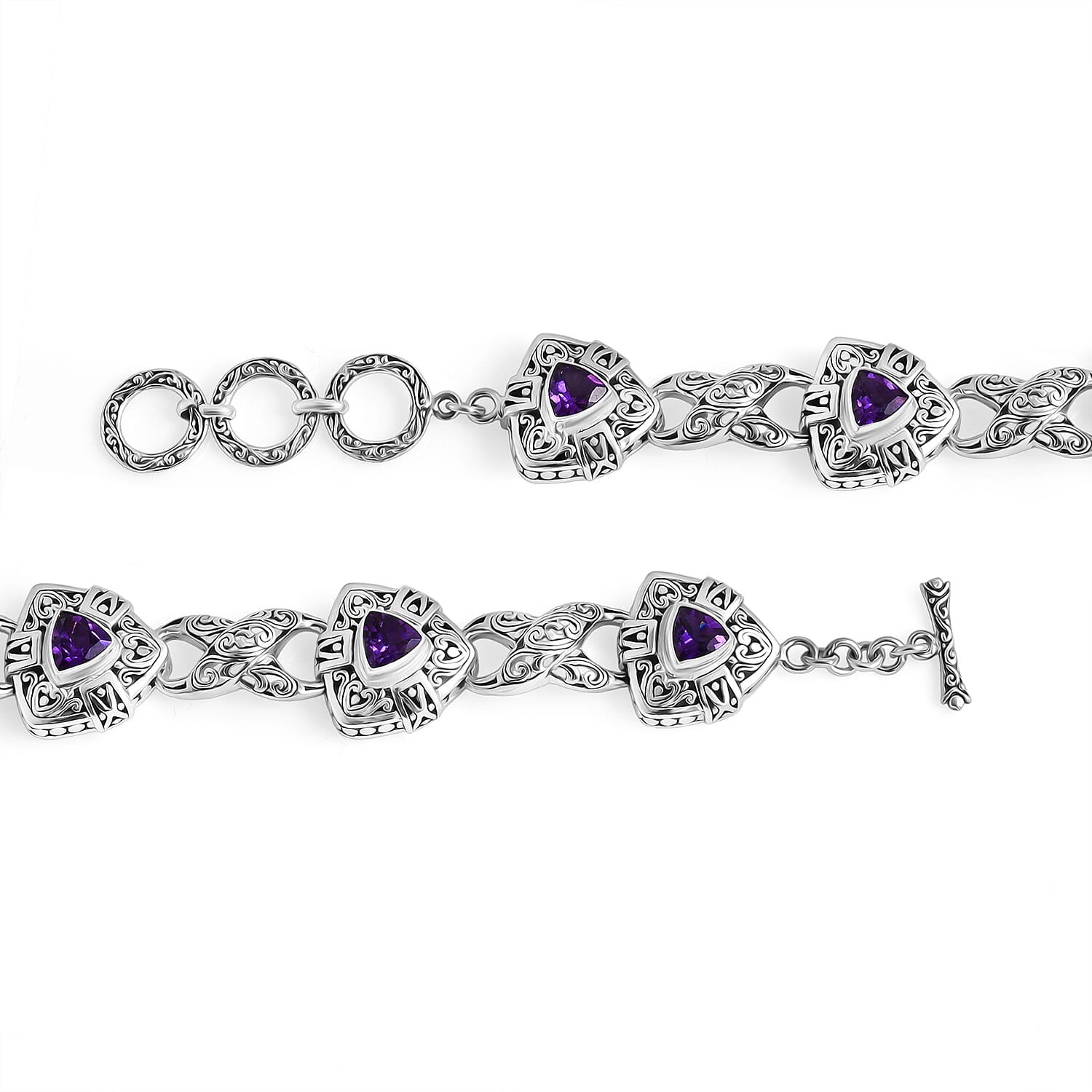 D'Joy African Amethyst 3.25 ctw Bracelet in Sterling Silver (6.50-8.0In)