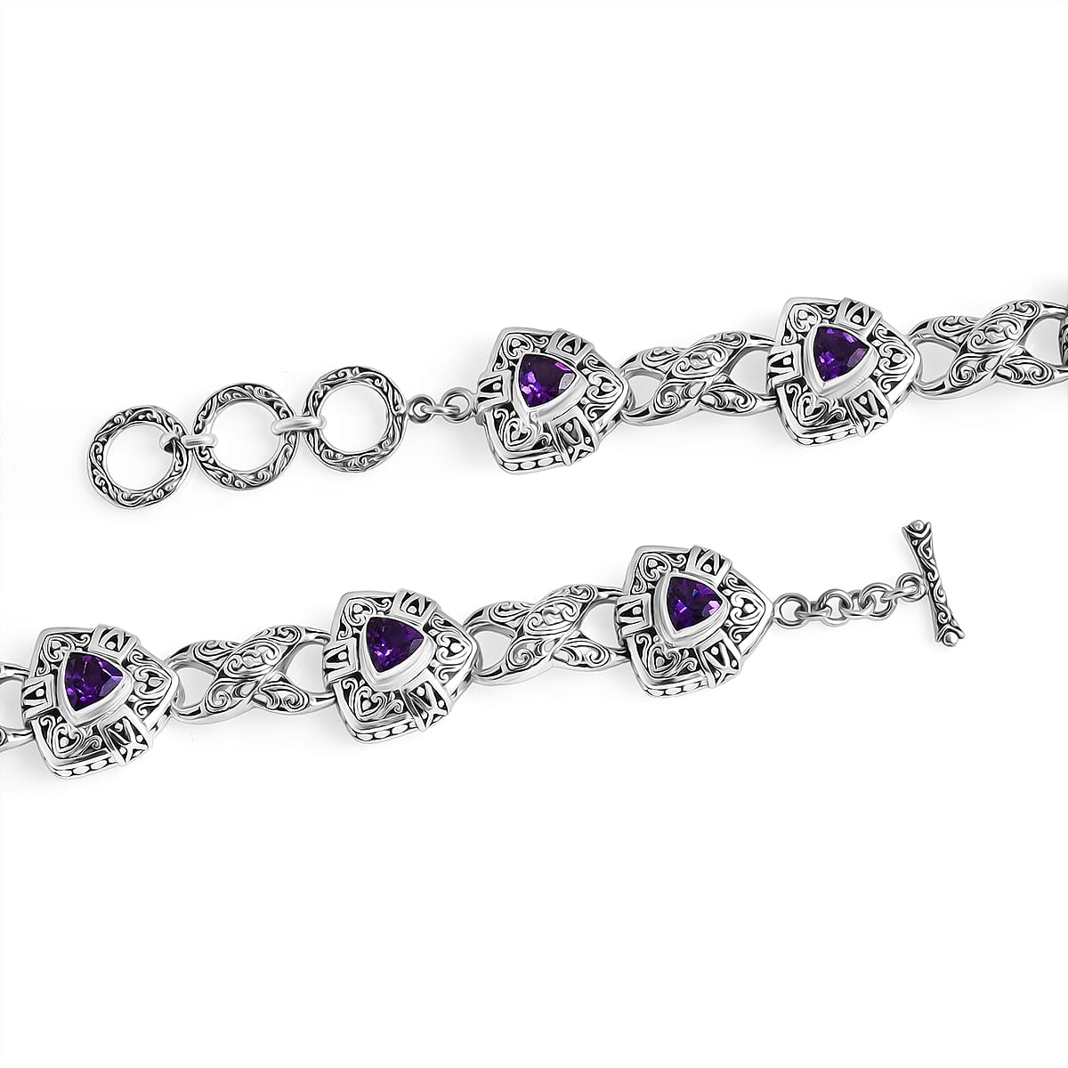 D'Joy African Amethyst 3.25 ctw Bracelet in Sterling Silver (6.50-8.0In) image number 4