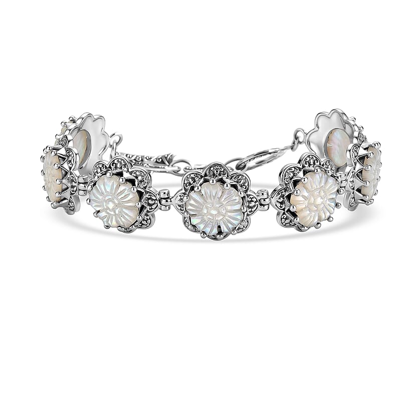 D'Joy Bali Legacy Mother Of Pearl Floral Bracelet in Sterling Silver (8.00 In)