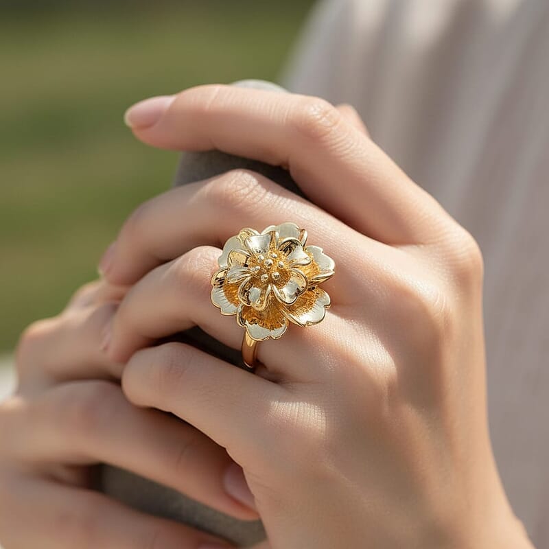 Dynasty Floral Statement Ring In 24K Yellow Gold 2.30 grams (Size 9.5)