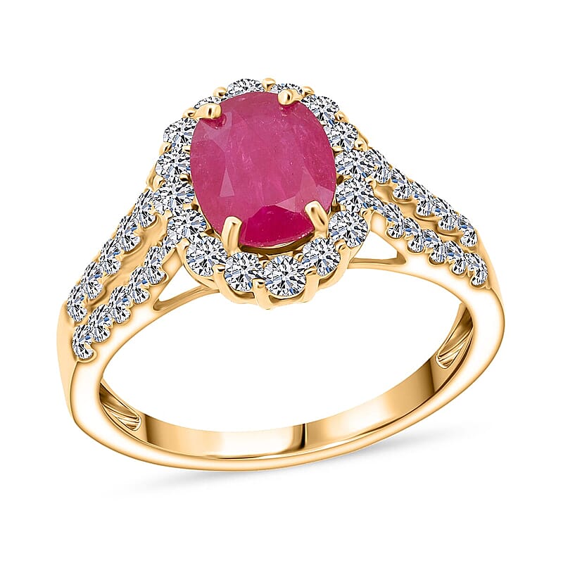 Premium Mozambique Ruby and Luxuriant Lab Grown Diamond G-H SI 2.50 ctw Ring in 10K Yellow Gold (Size 5.0)