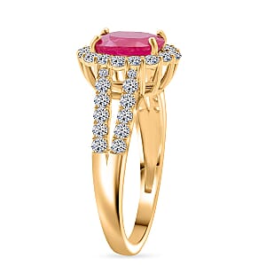 Premium Mozambique Ruby and Luxuriant Lab Grown Diamond G-H SI 2.50 ctw Ring in 10K Yellow Gold (Size 5.0)