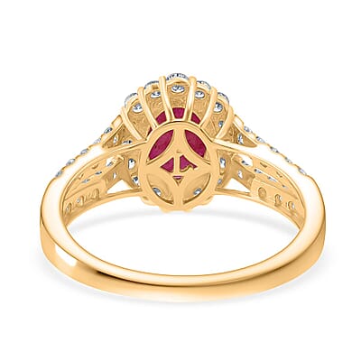Premium Mozambique Ruby and Luxuriant Lab Grown Diamond G-H SI 2.50 ctw Ring in 10K Yellow Gold (Size 5.0)