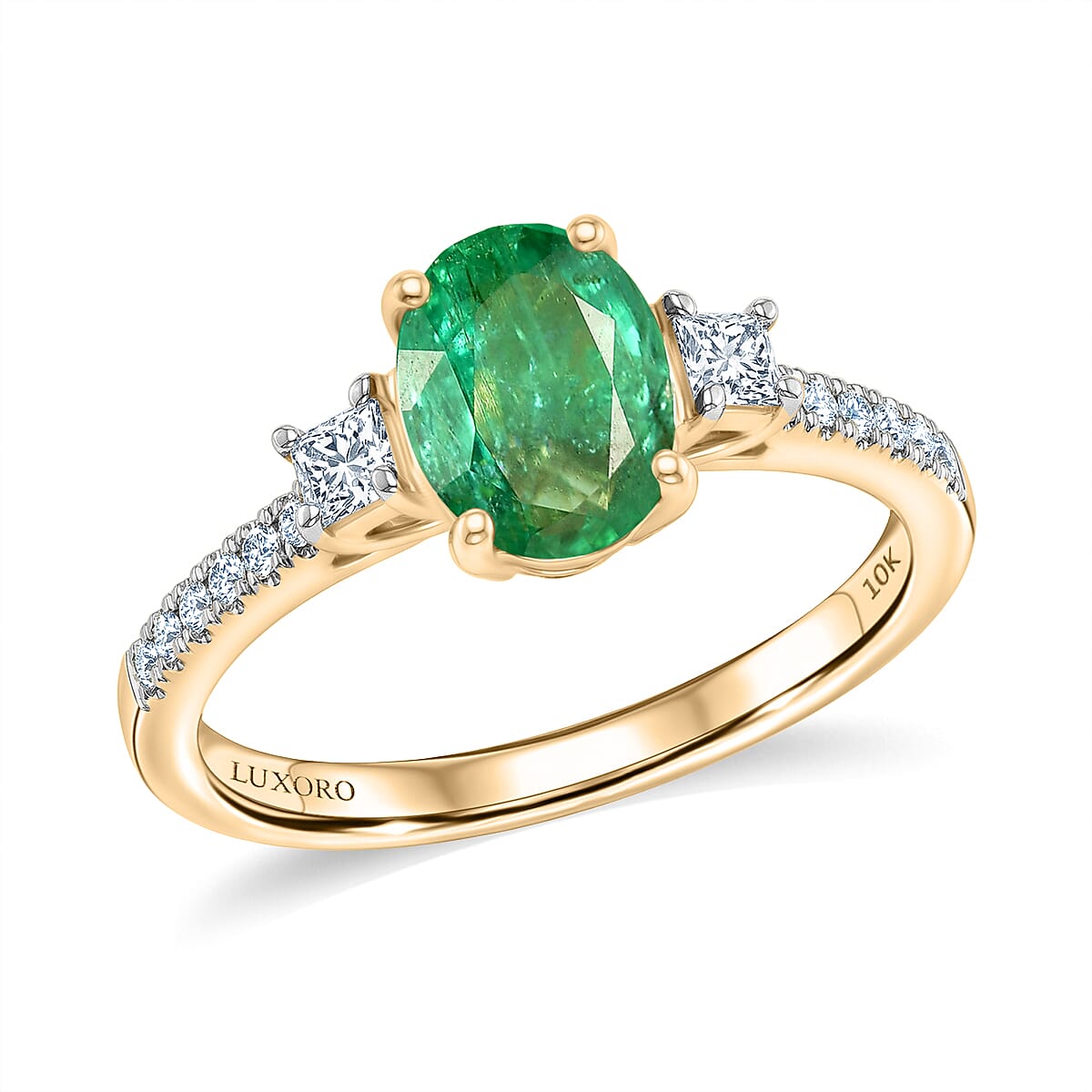 Certified & Appraised Luxoro AAA Kagem Zambian Emerald and Diamond I2 1.50 ctw Ring in 10K Yellow Gold (Size 6.0)