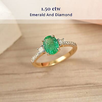 Certified & Appraised Luxoro AAA Kagem Zambian Emerald and Diamond I2 1.50 ctw Ring in 10K Yellow Gold (Size 6.0)