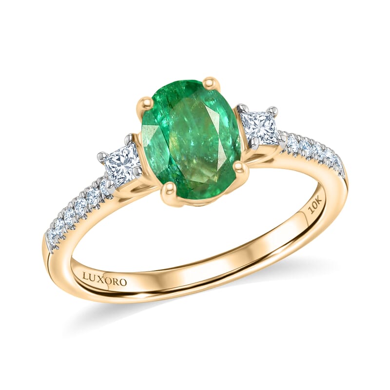 Certified & Appraised Luxoro AAA Kagem Zambian Emerald and Diamond I2 1.50 ctw Ring in 10K Yellow Gold (Size 7.0)