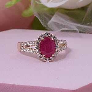 Premium Mozambique Ruby and Luxuriant Lab Grown Diamond G-H SI 2.50 ctw Ring in 10K Yellow Gold (Size 7.5)