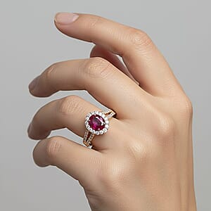 Premium Mozambique Ruby and Luxuriant Lab Grown Diamond G-H SI 2.50 ctw Ring in 10K Yellow Gold (Size 9.5)