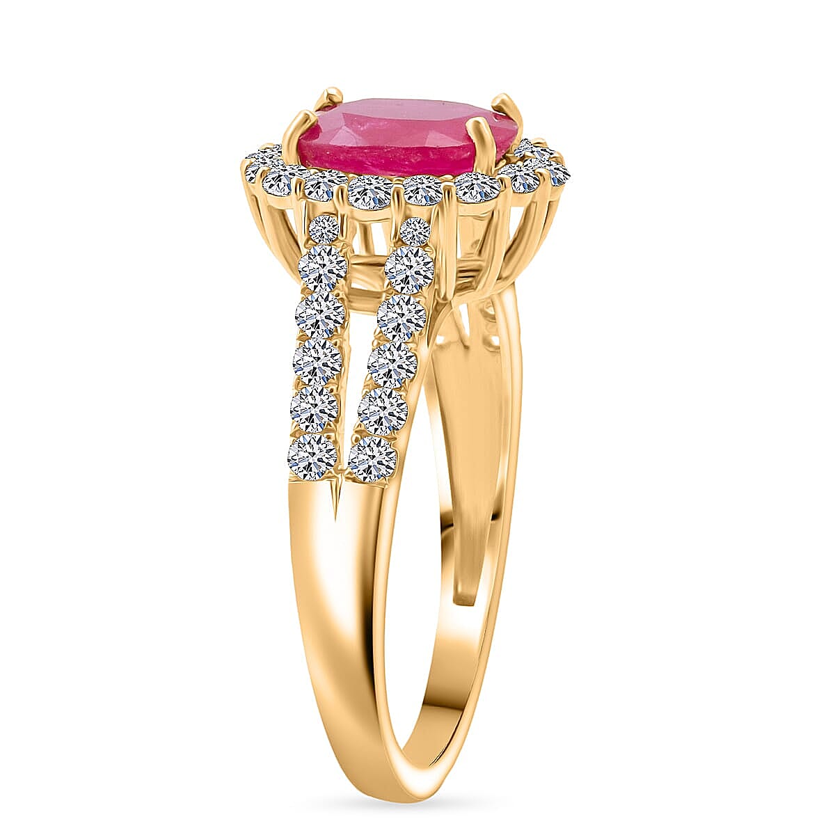 Premium Mozambique Ruby and Luxuriant Lab Grown Diamond G-H SI 2.50 ctw Ring in 10K Yellow Gold (Size 9.5) image number 3