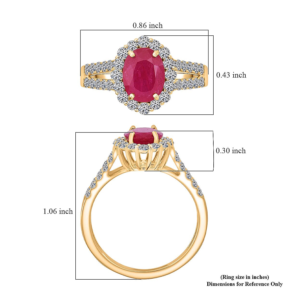Premium Mozambique Ruby and Luxuriant Lab Grown Diamond G-H SI 2.50 ctw Ring in 10K Yellow Gold (Size 9.5) image number 5