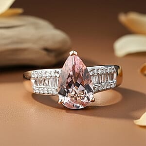 Luxoro Premium Pink Morganite and G-H I2 Diamond 2.00 ctw Forever Rose Ring in 10K Rose Gold (Size 5.0)