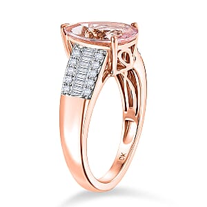 Luxoro Premium Pink Morganite and G-H I2 Diamond 2.00 ctw Forever Rose Ring in 10K Rose Gold (Size 5.0)