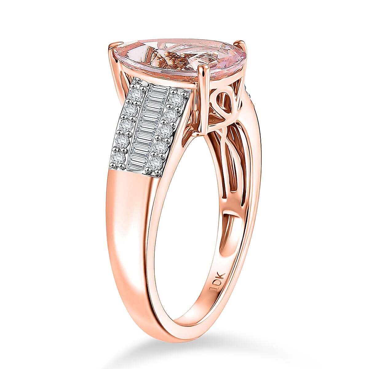 Luxoro Premium Pink Morganite and G-H I2 Diamond 2.00 ctw Forever Rose Ring in 10K Rose Gold (Size 6.5) image number 3