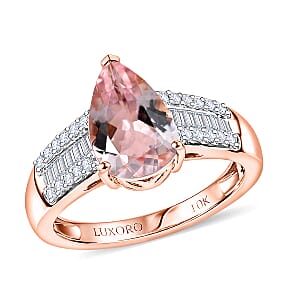 Luxoro Premium Pink Morganite and G-H I2 Diamond 2.00 ctw Forever Rose Ring in 10K Rose Gold (Size 10.0)