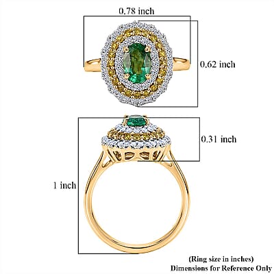 Certified & Appraised AAA Kagem Zambian Emerald and Luxuriant Lab Grown Yellow and White Diamond SI 1.50 ctw Ring in 10K Yellow Gold (Size  12.0)