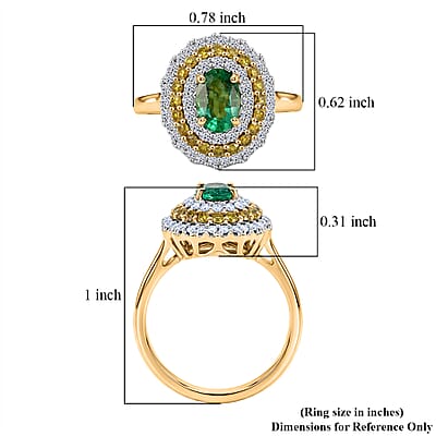 Certified & Appraised AAA Kagem Zambian Emerald and Luxuriant Lab Grown Yellow and White Diamond SI 1.50 ctw Ring in 10K Yellow Gold (Size  8.0)