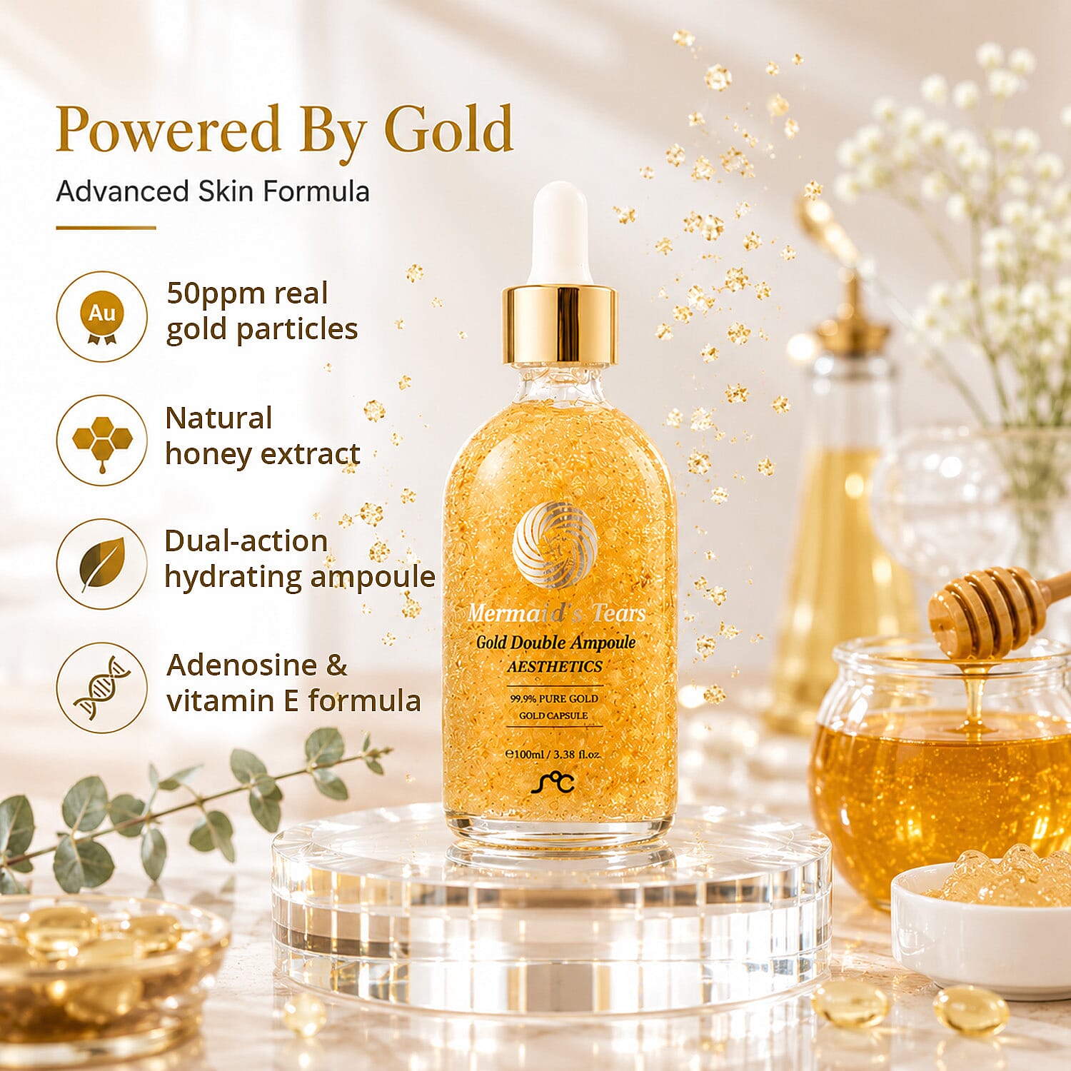 Aesthetics Mermaid's Tears Gold Double Ampoule (3.38oz) Made in Korea