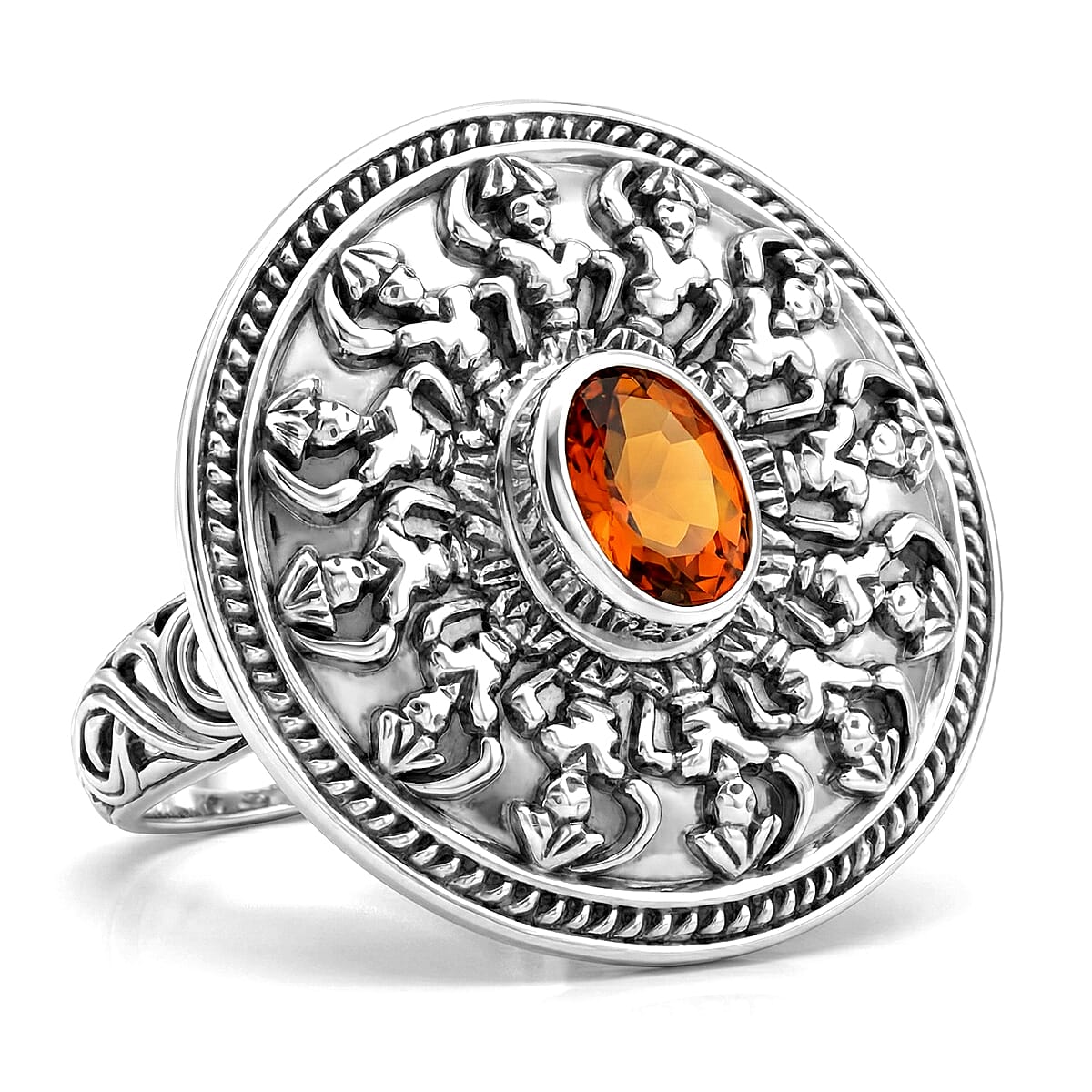 D'Joy Bali Legacy Santa Ana Madeira Citrine 1.15 ctw Kechak Dance Ring in Sterling Silver (Size 10.0)