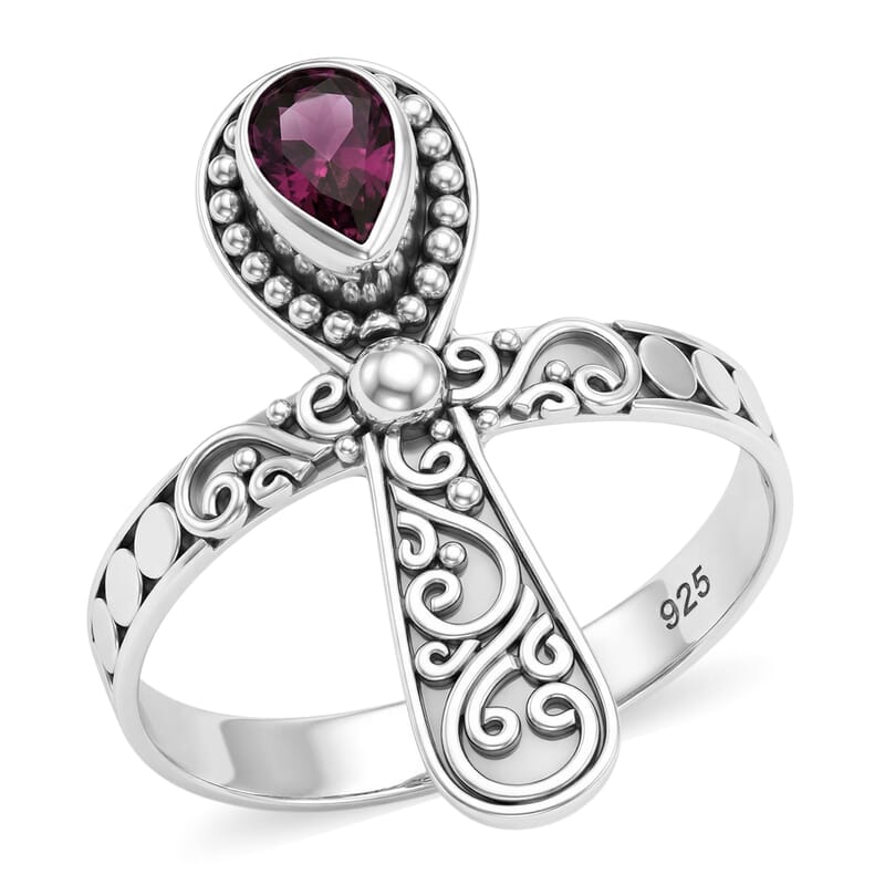 D'Joy Bali Legacy Morro Redondo Pink Tourmaline 0.35 ctw Cross Ring in Sterling Silver (Size 10.0)