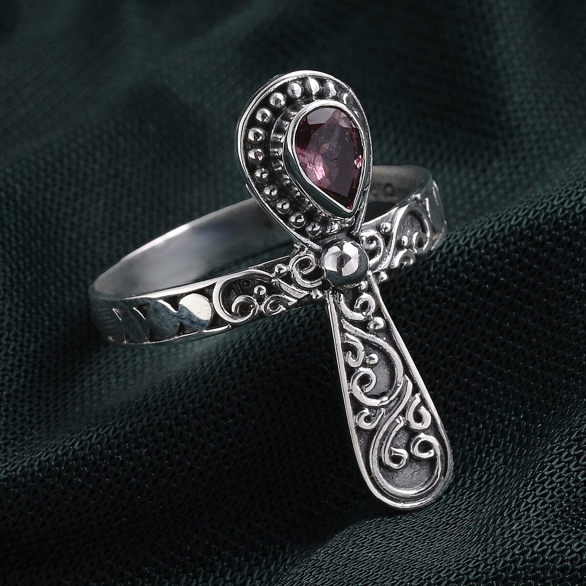 D'Joy Bali Legacy Morro Redondo Pink Tourmaline 0.35 ctw Cross Ring in Sterling Silver (Size 10.0) image number 2
