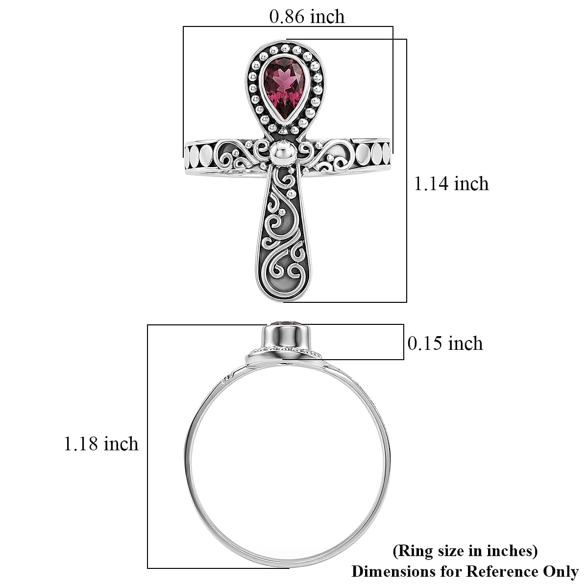 D'Joy Bali Legacy Morro Redondo Pink Tourmaline 0.35 ctw Cross Ring in Sterling Silver (Size 10.0) image number 5