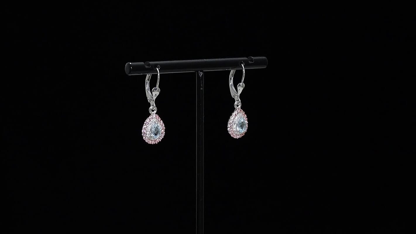 D'Joy Premium Mangoro Santo Aquamarine, Multi Gemstone The Coronation Earrings in Rhodium Over Sterling Silver 1.35 ctw