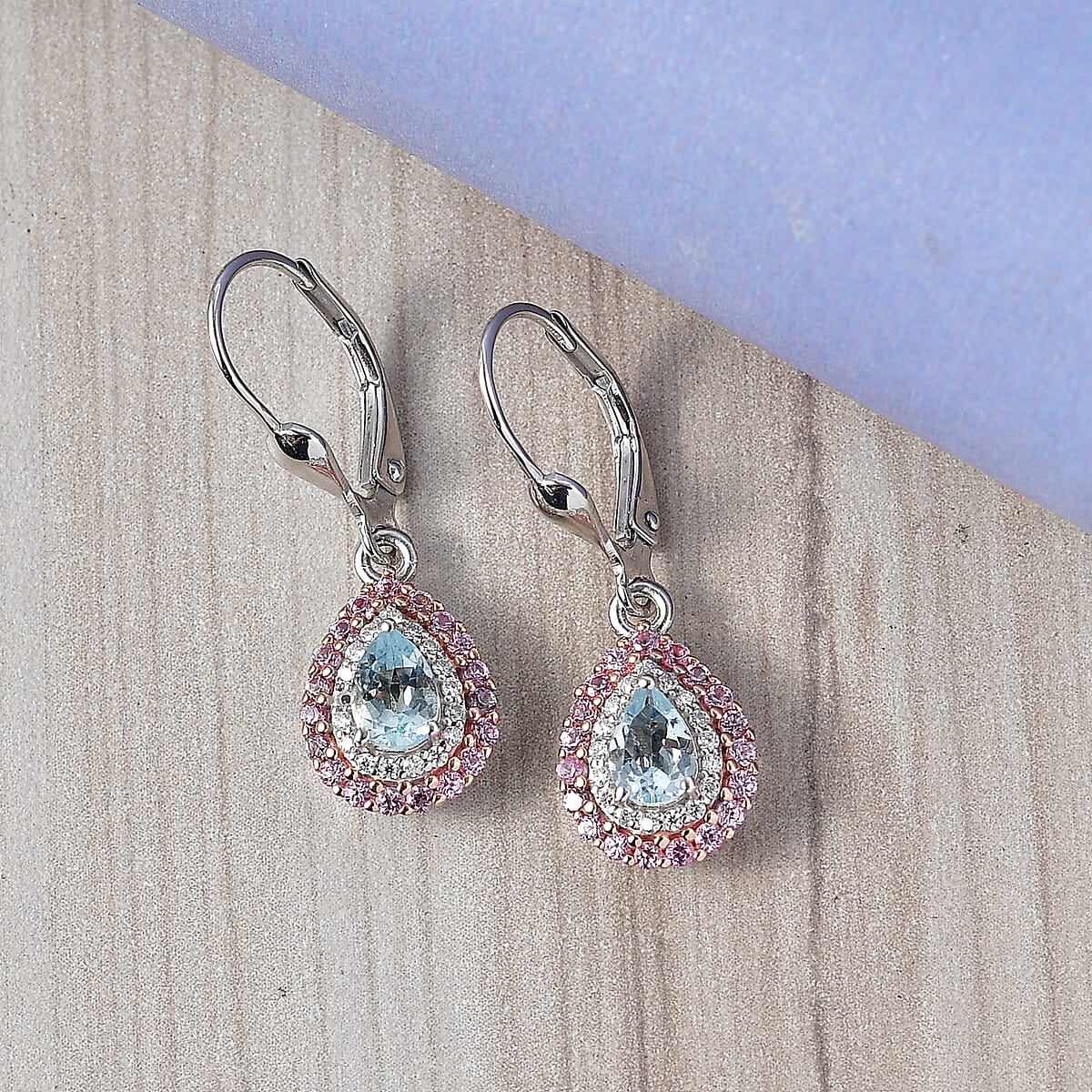 D'Joy Premium Mangoro Santo Aquamarine, Multi Gemstone The Coronation Earrings in Rhodium Over Sterling Silver 1.35 ctw image number 1