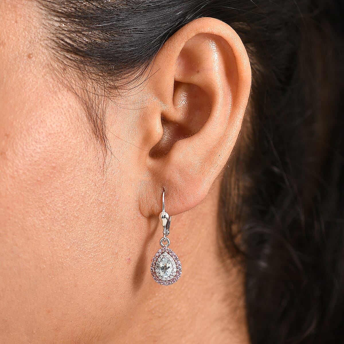 D'Joy Premium Mangoro Santo Aquamarine, Multi Gemstone The Coronation Earrings in Rhodium Over Sterling Silver 1.35 ctw image number 2