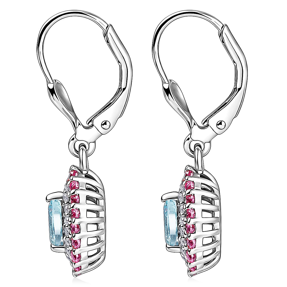 D'Joy Premium Mangoro Santo Aquamarine, Multi Gemstone The Coronation Earrings in Rhodium Over Sterling Silver 1.35 ctw image number 3