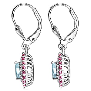 D'Joy Premium Mangoro Santo Aquamarine, Multi Gemstone The Coronation Earrings in Rhodium Over Sterling Silver 1.35 ctw