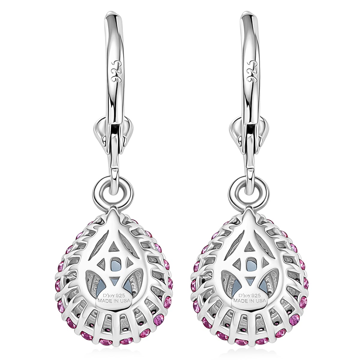 D'Joy Premium Mangoro Aquamarine and Multi Gemstone 1.35 ctw The Coronation Earrings in Rhodium Over Sterling Silver