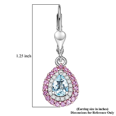 D'Joy Premium Mangoro Aquamarine and Multi Gemstone 1.35 ctw The Coronation Earrings in Rhodium Over Sterling Silver