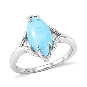D'Joy AAA Larimar 3.75 ctw Ring in Rhodium Over Sterling Silver (Size 10.0)