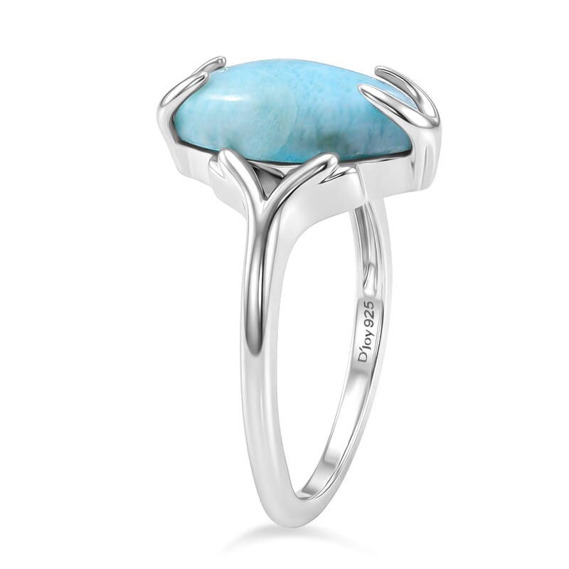 D'Joy AAA Larimar 3.75 ctw Ring in Rhodium Over Sterling Silver (Size 10.0)